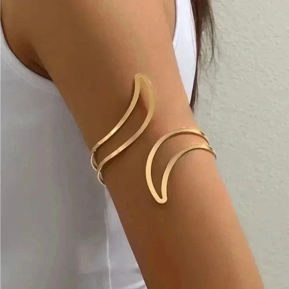 Minimalist hollow moon armband arm bangle bracelet adjustable